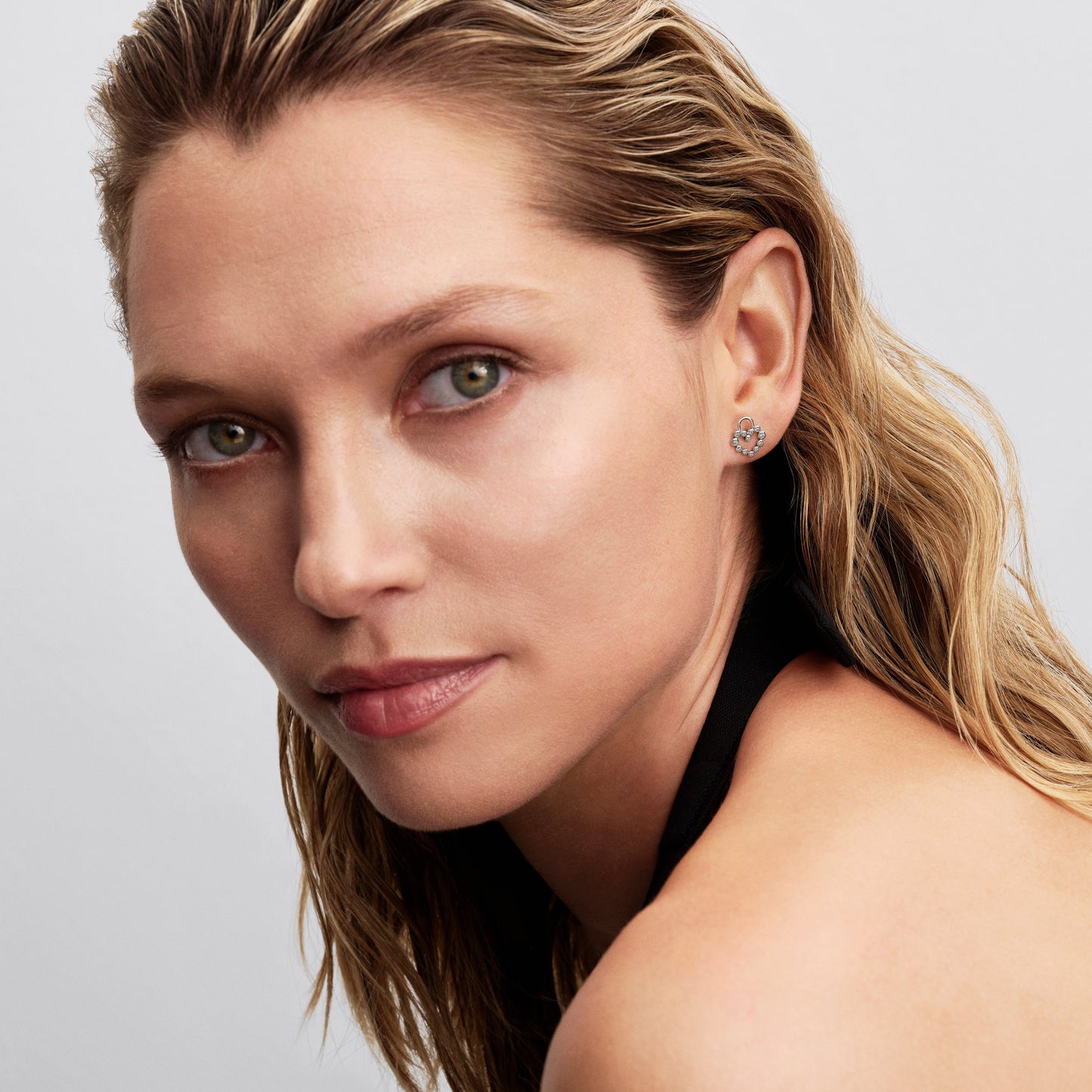 Sparkling Heart Padlock Stud Earrings