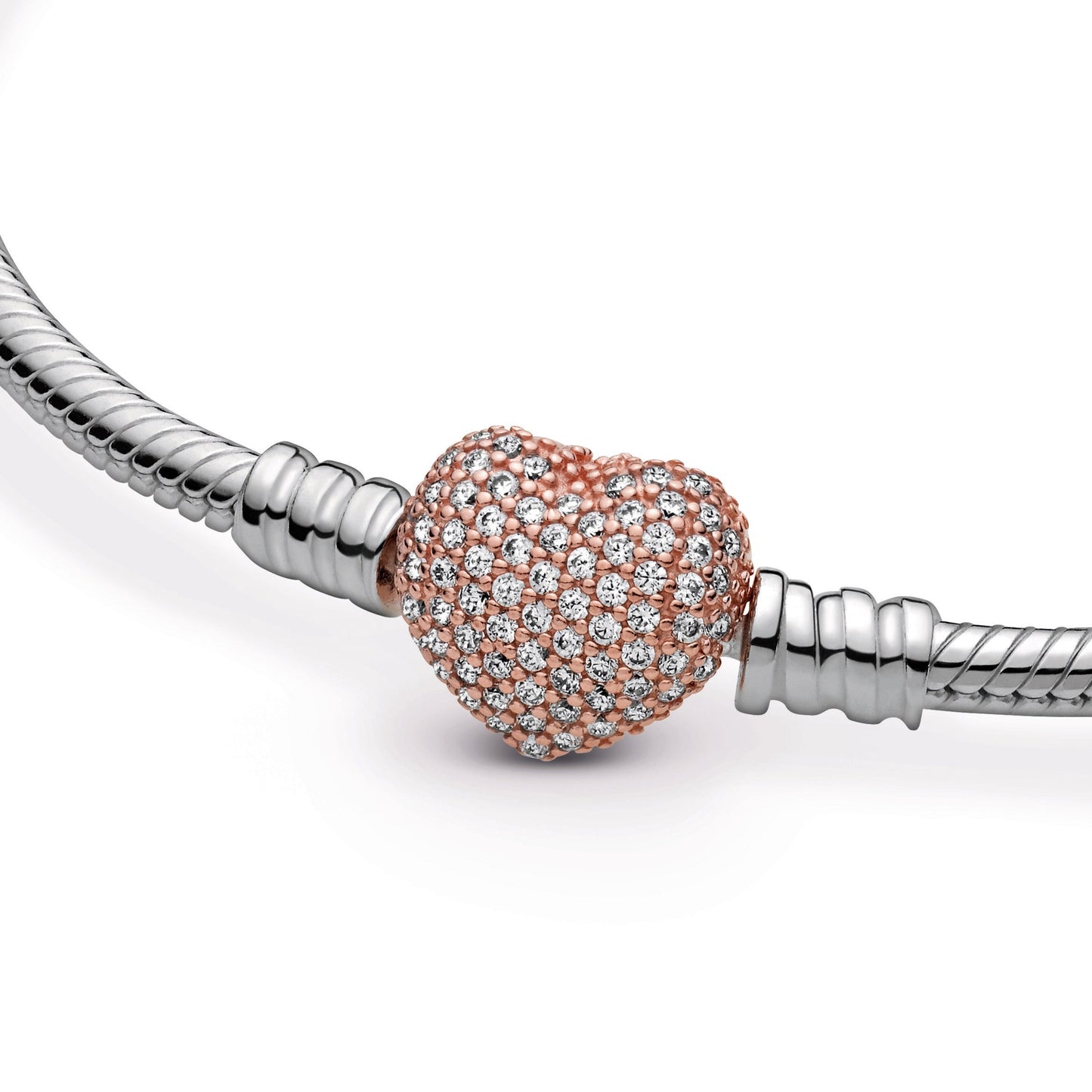 Pandora Moments Pavé Heart Clasp Snake Chain Bracelet