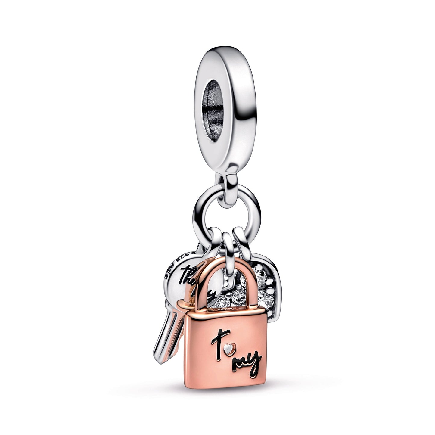 Two-tone Key, Padlock & Heart Triple Dangle Charm