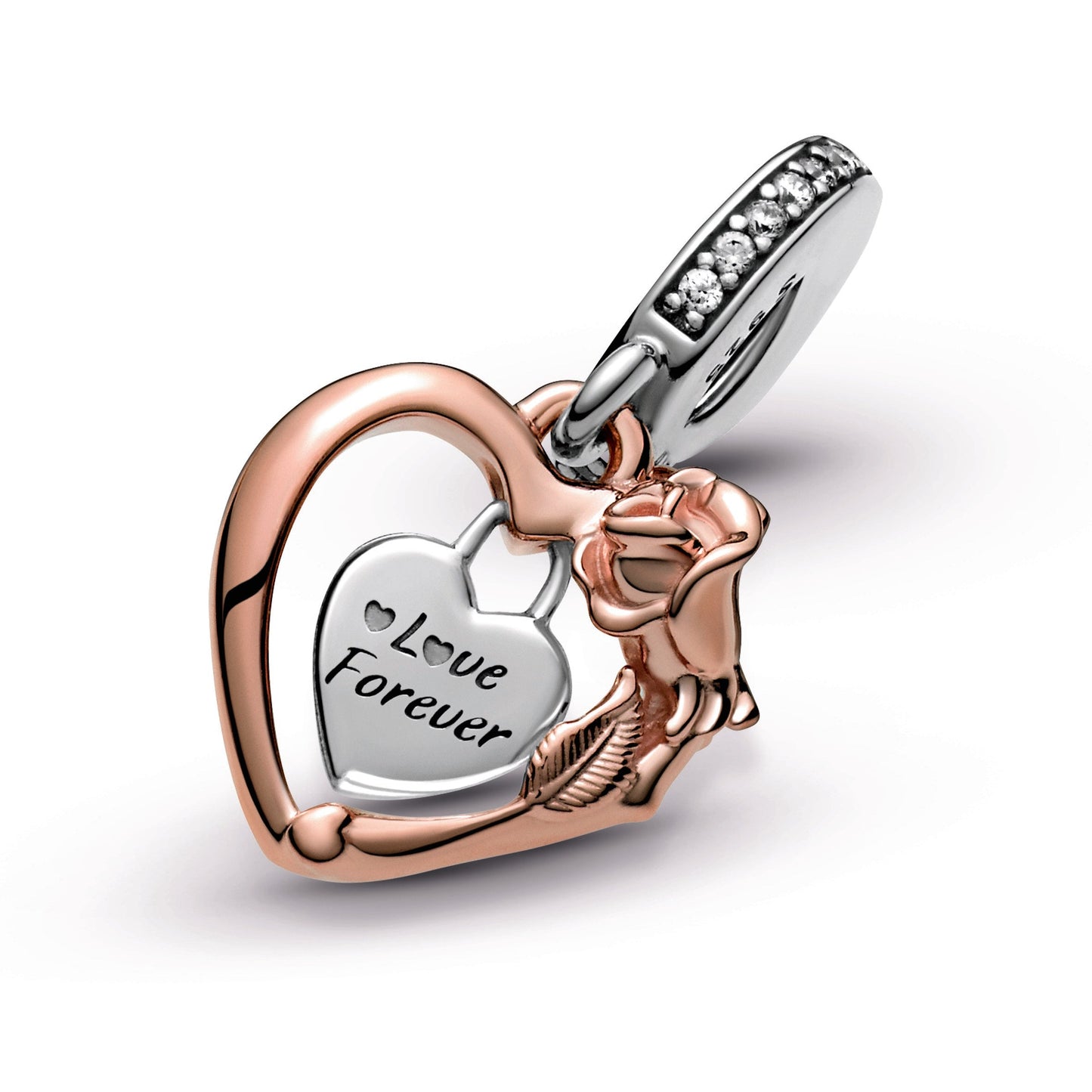 Heart & Rose Flower Dangle Charm