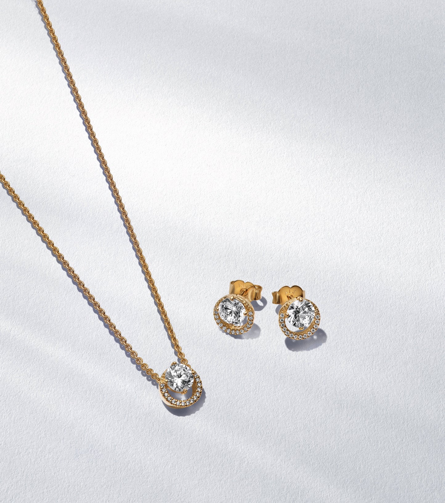 Round Halo 14K Gold-Plated Necklace & Earring Gift Set
