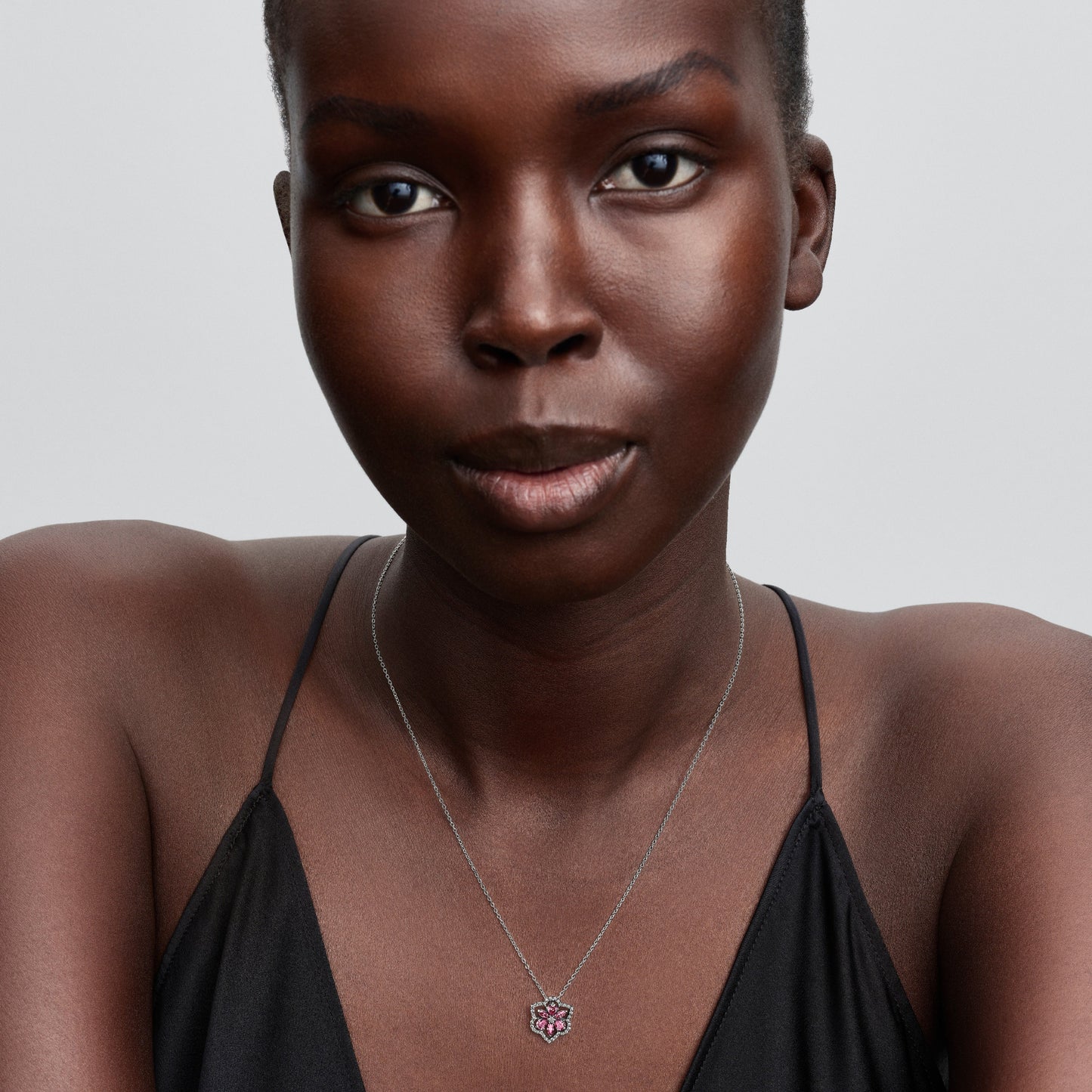 Herbarium Sparkling Pink Flower Pendant Necklace