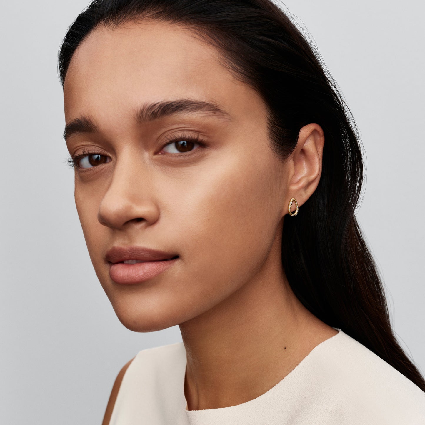 Organically Shaped Stone-Set Oval Stud Earrings