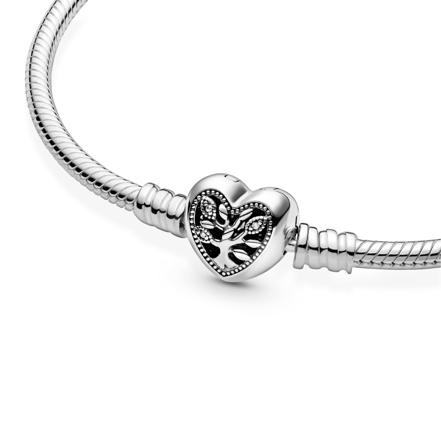 Pandora Moments Family Tree Heart Clasp Snake Chain Bracelet