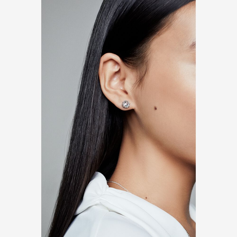 Clear Sparkling Crown Stud Earrings