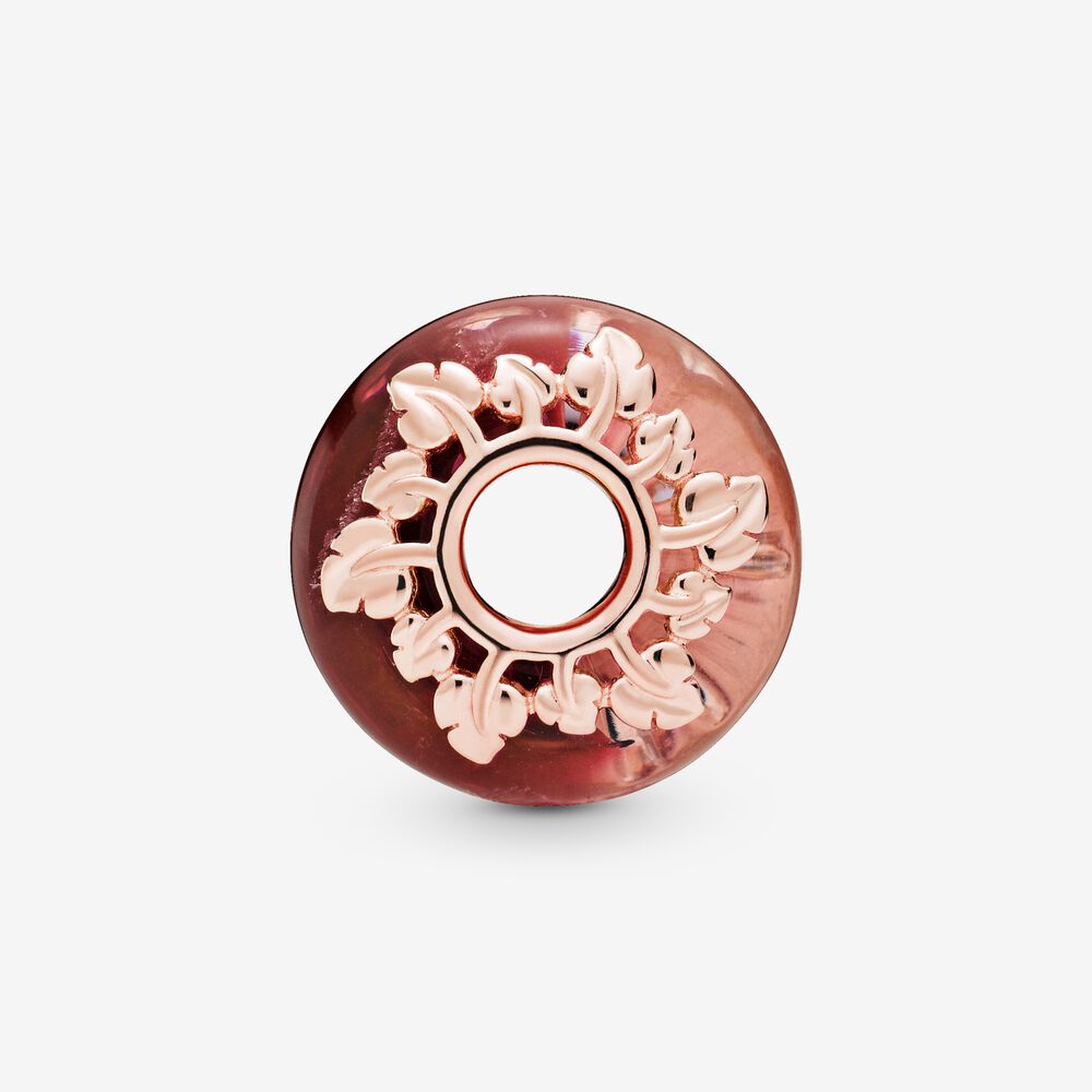 Pink Murano Glass & Leaves Charm