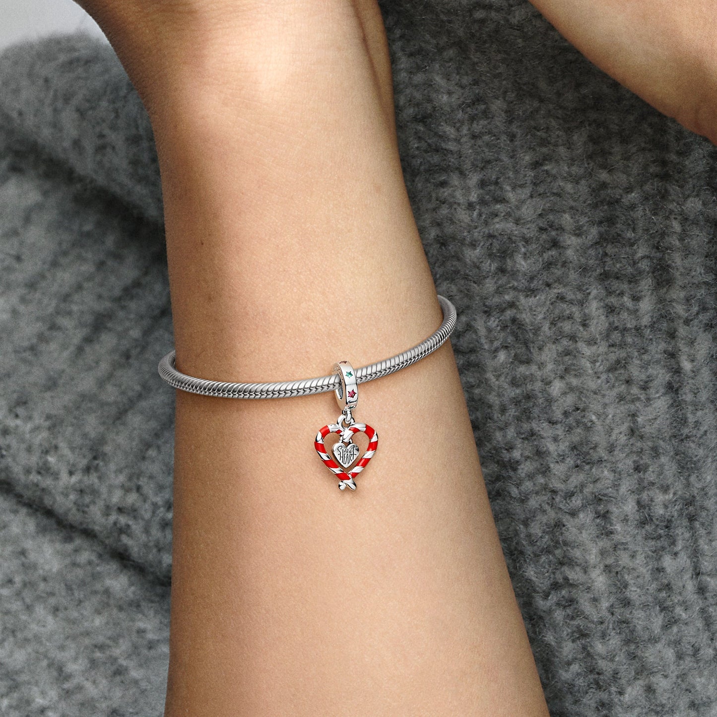 Double Candy Cane Heart Christmas Dangle Charm