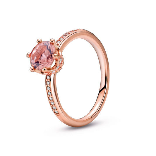 Pink Sparkling Crown Solitaire Ring