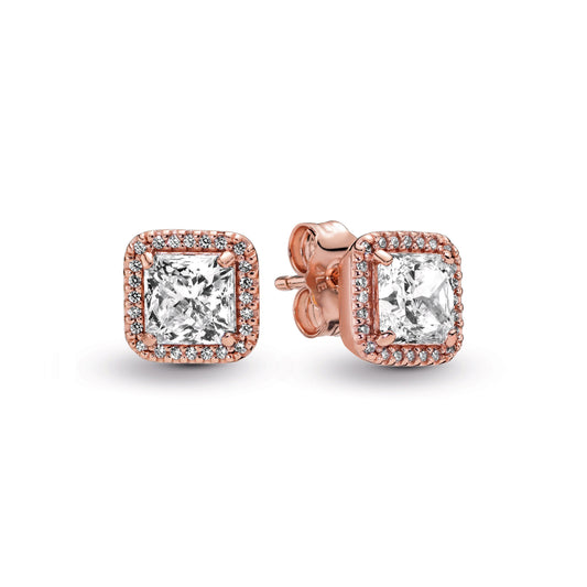 Square Sparkle Halo Stud Earrings