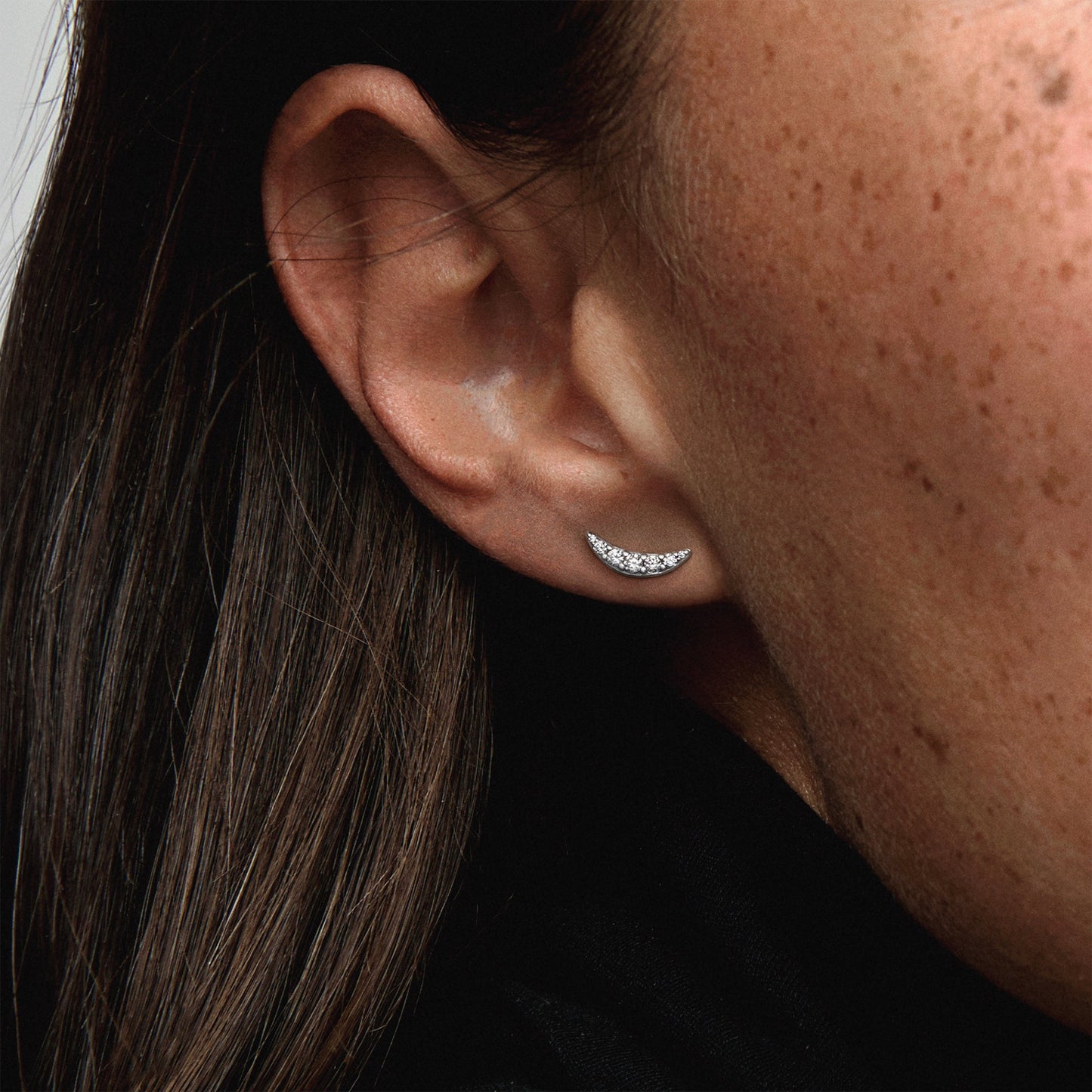 Sparkling Crescent Moon Stud Earrings