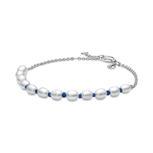 Freshwater Cultured Pearl Blue Cord Chain Bracelet