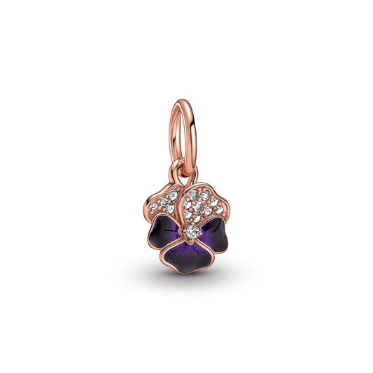 Deep Purple Pansy Flower Dangle Charm