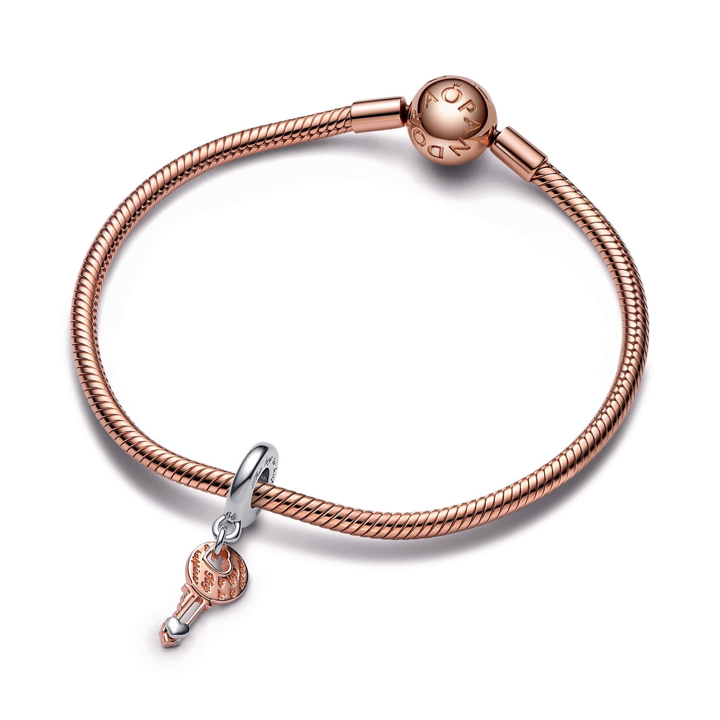 Two-tone key & Sliding Heart Dangle Charm