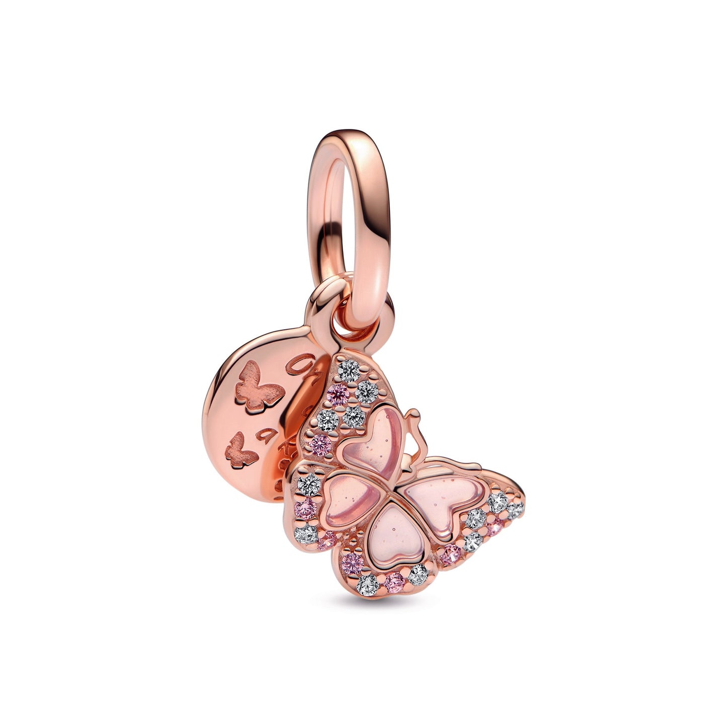 Pink Butterfly & Quote Double Dangle Charm