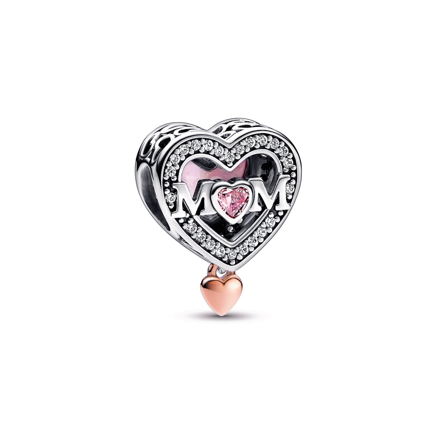 Two-tone Openwork Mum & Heart Charm