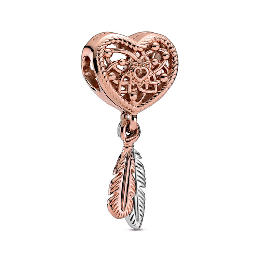 Openwork Heart & Two Feathers Dreamcatcher Charm