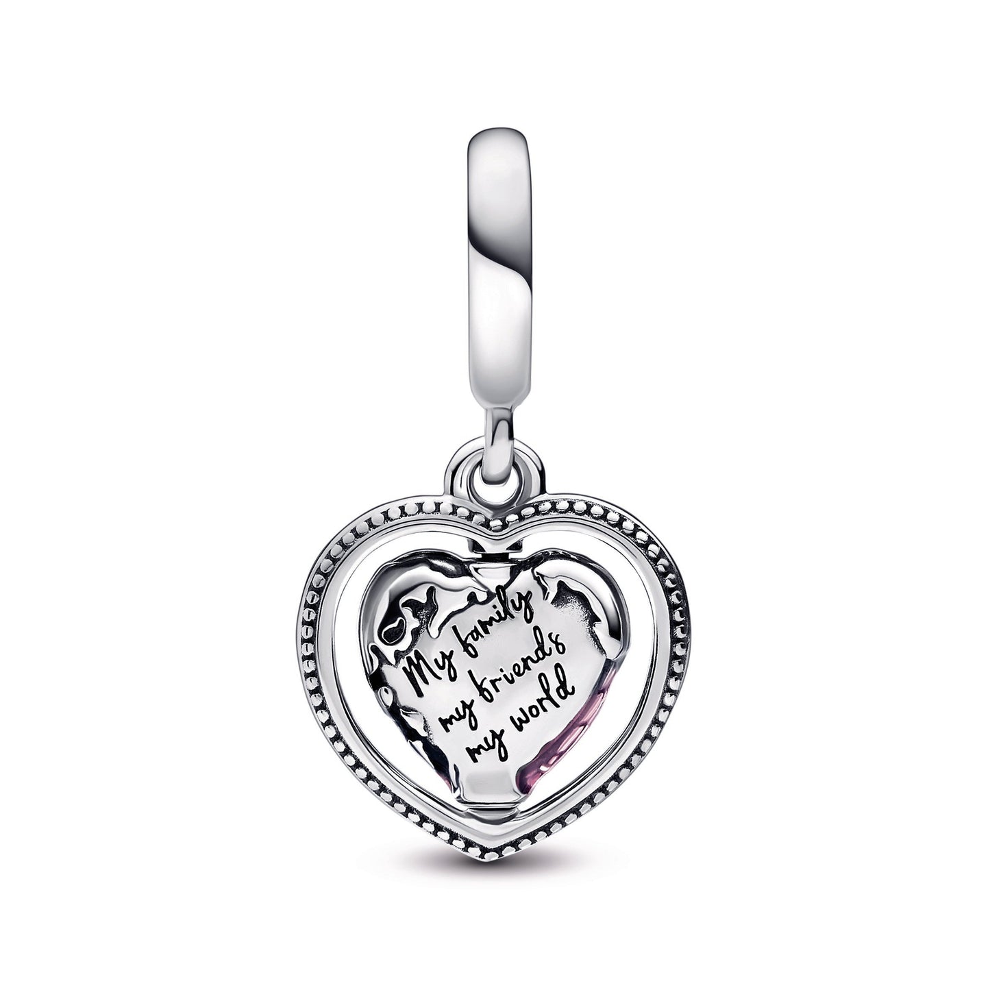 Family Spinning Heart Globe Dangle Charm