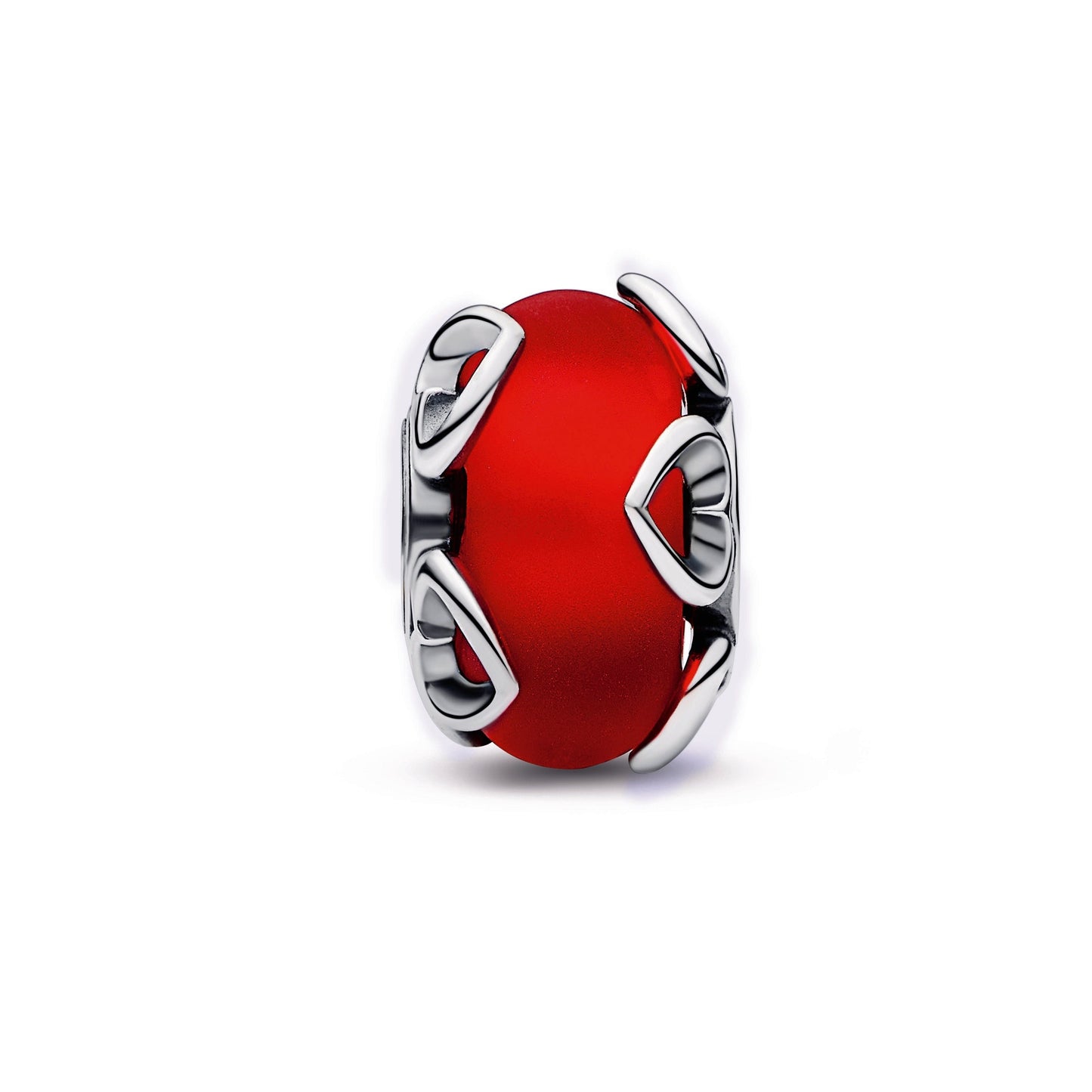 Frosted Red Murano Glass & Hearts Charm
