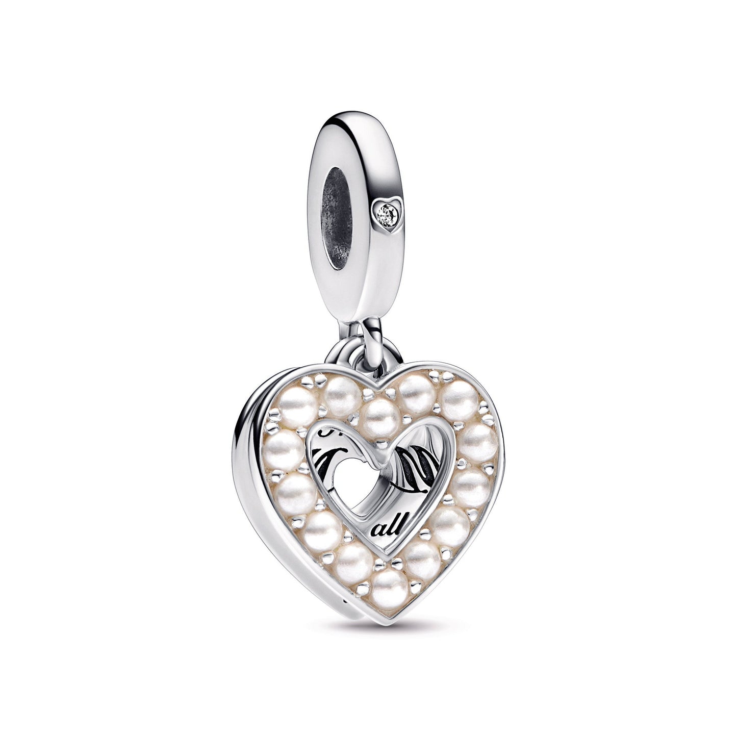 Pearlescent White Heart Double Dangle Charm