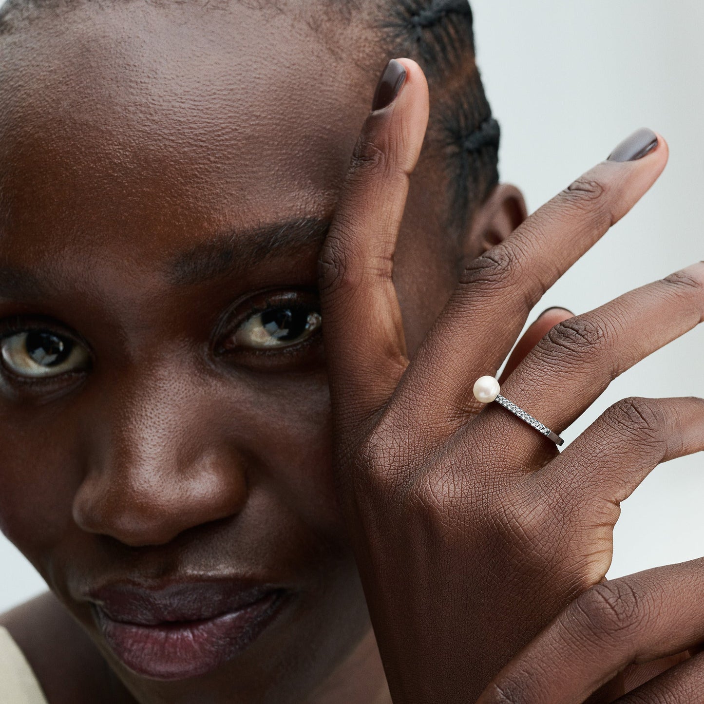 Treated Freshwater Cultured Pearl & Pavé Ring