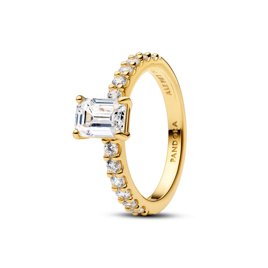 Rectangular Sparkling Halo Ring
