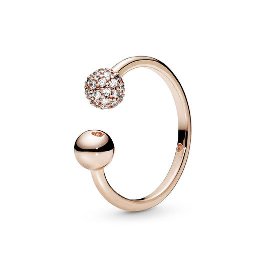 Polished & Pavé Bead Open Ring