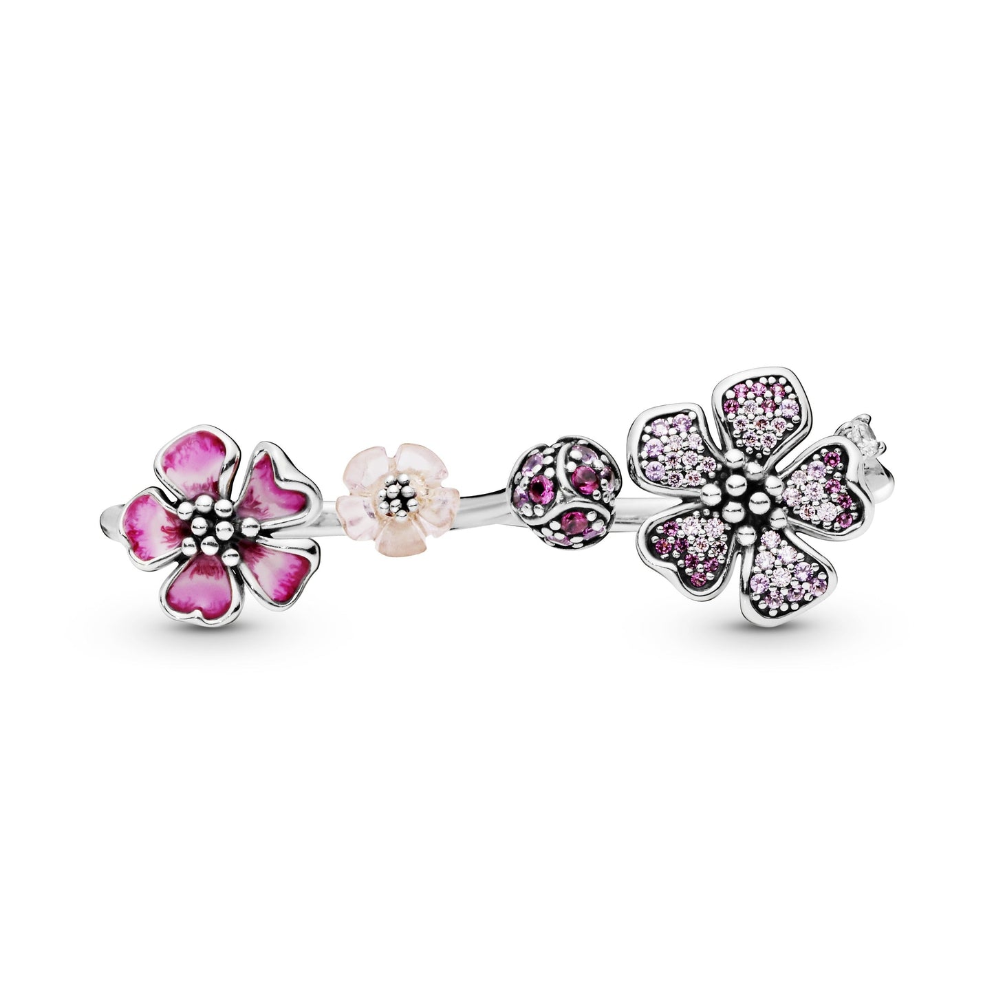Pink Peach Blossom Flower Double Finger Ring