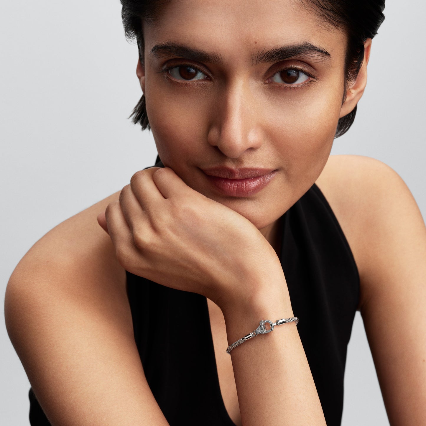 Pavé Clasp Foxtail Chain Charm Bracelet