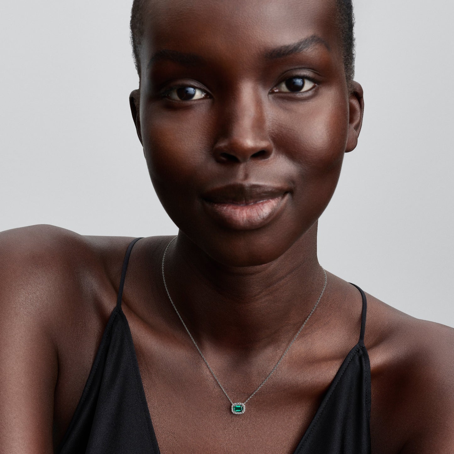 Rectangular Sparkling Green Halo Pendant Necklace