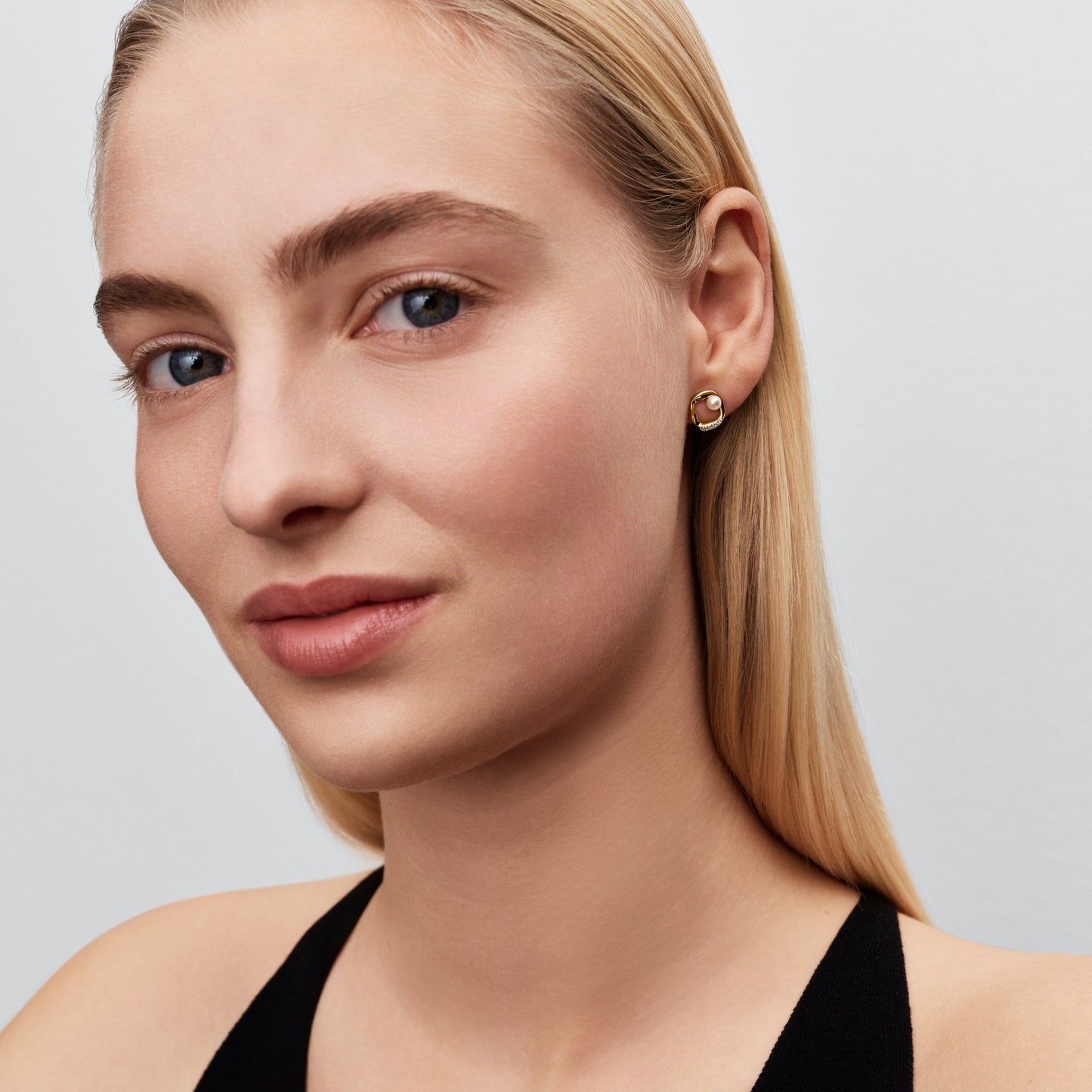 Organically Shaped Pavé Circle & Treated Freshwater Cultured Pearl Stud Earrings
