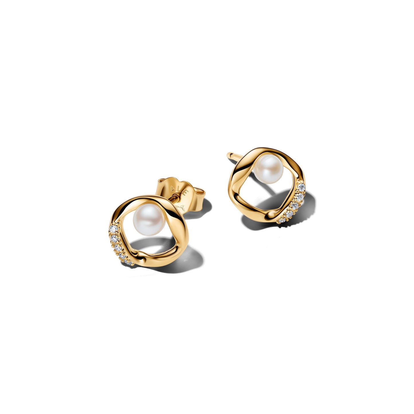 Organically Shaped Pavé Circle & Treated Freshwater Cultured Pearl Stud Earrings
