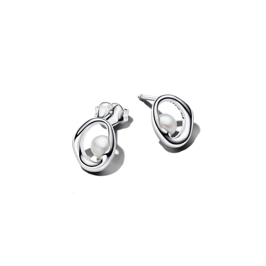 Organically Shaped Oval & Treated Freshwater Cultured Pearl Stud Earrings