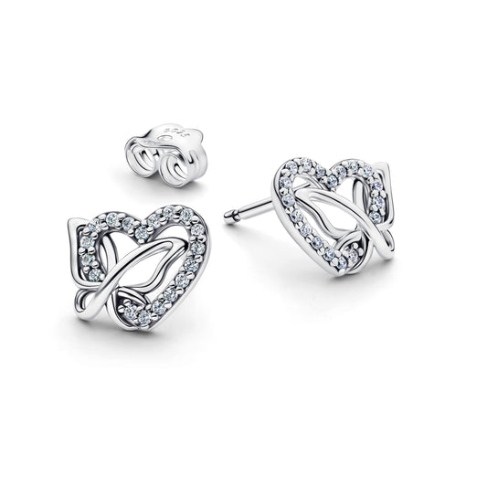 Entwined Heart & Butterfly Stud Earrings