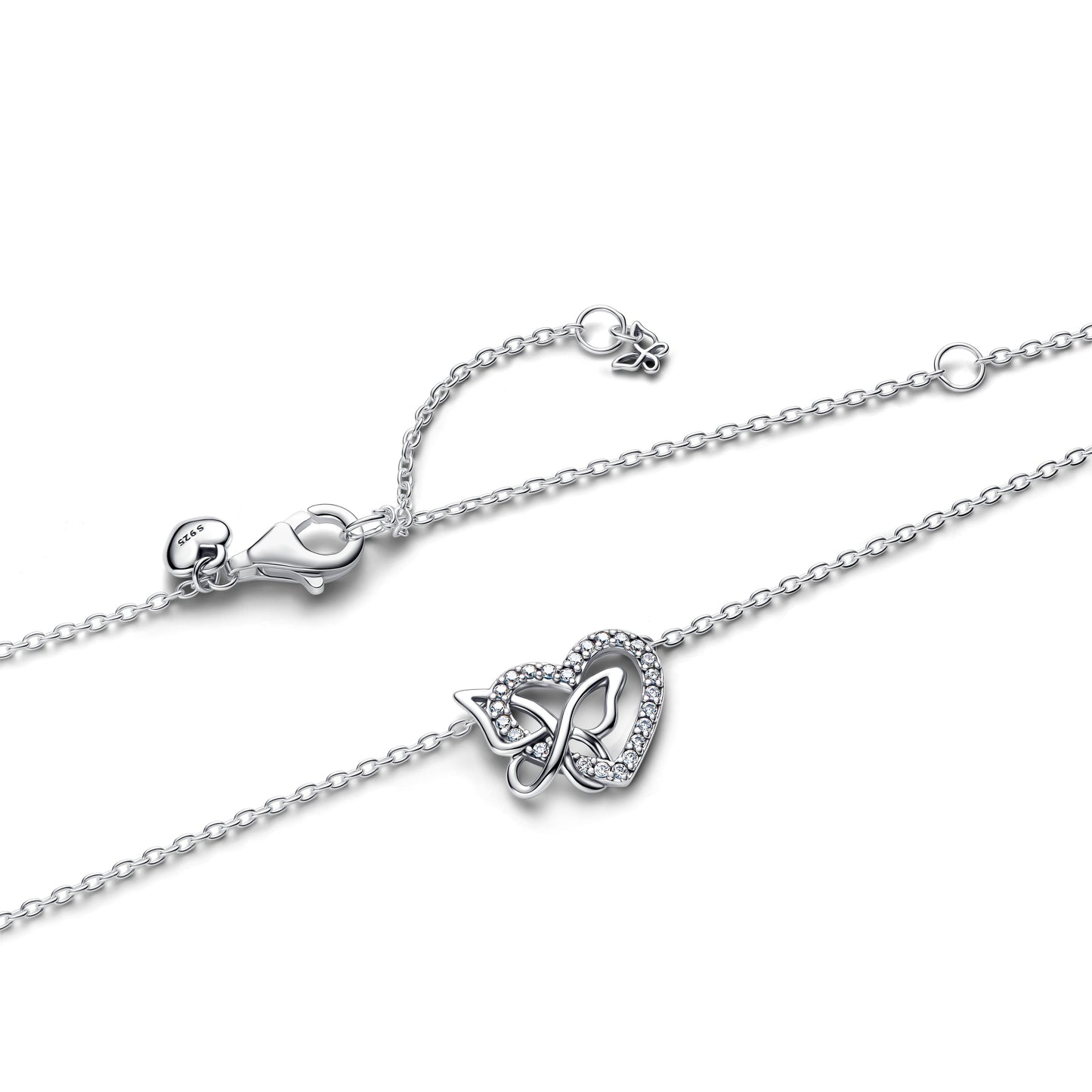 Entwined Heart & Butterfly Pendant Necklace