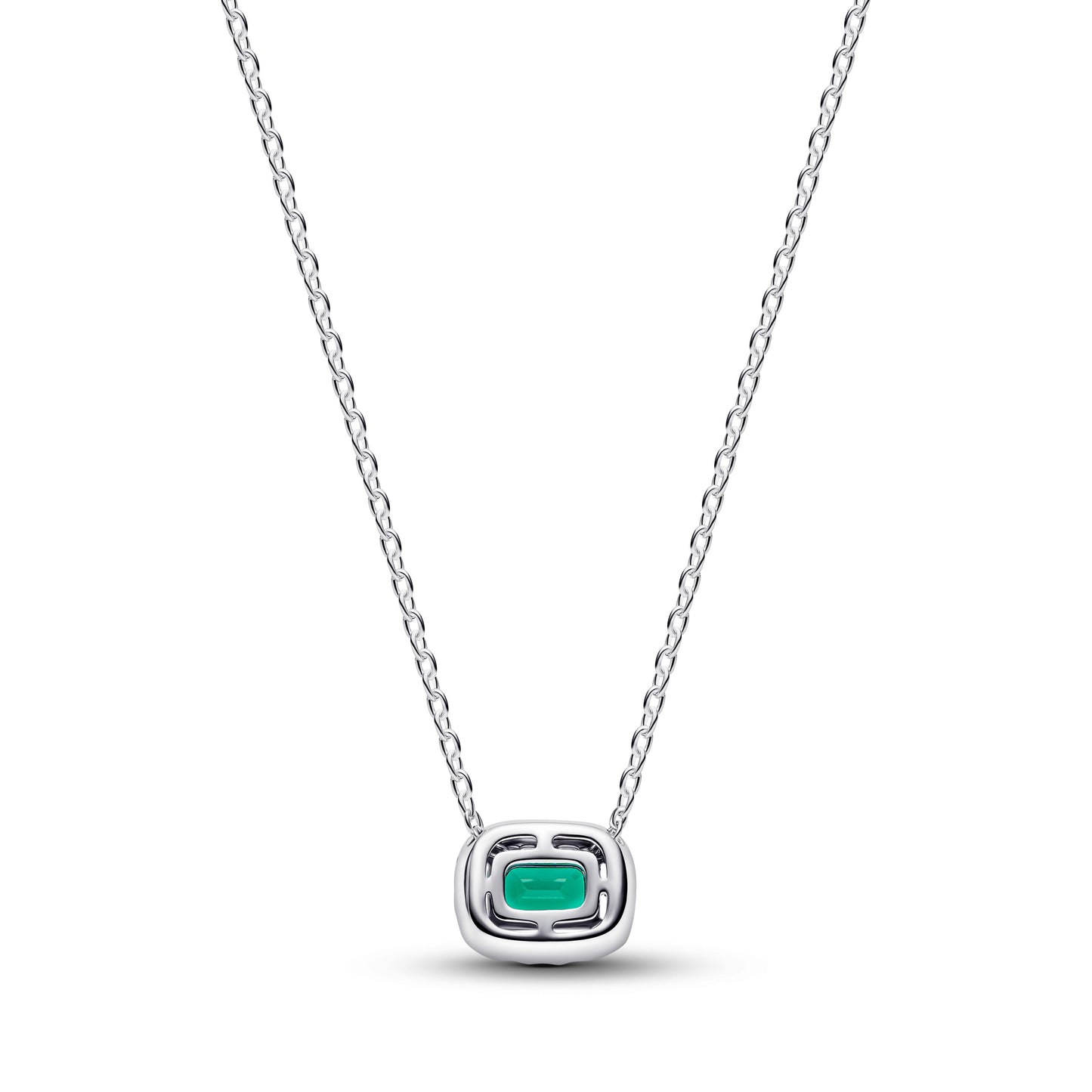 Rectangular Sparkling Green Halo Pendant Necklace