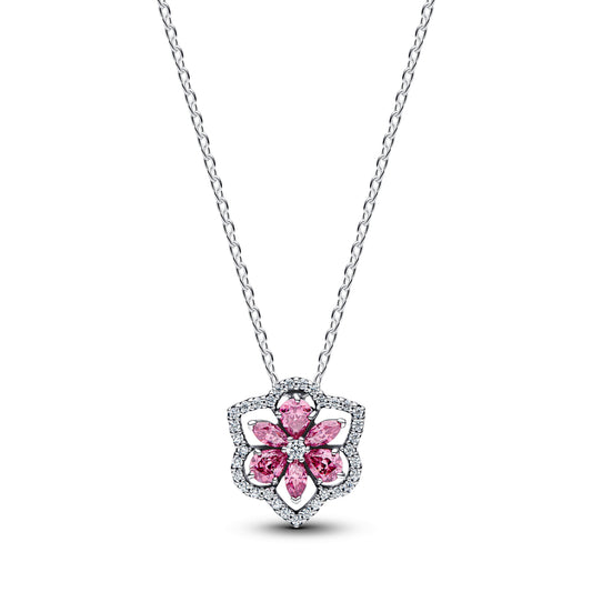 Herbarium Sparkling Pink Flower Pendant Necklace