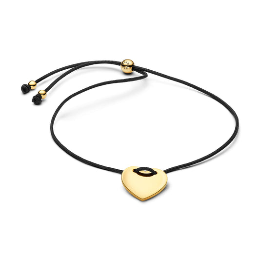 Engravable Heart Black Cord Slider Bracelet