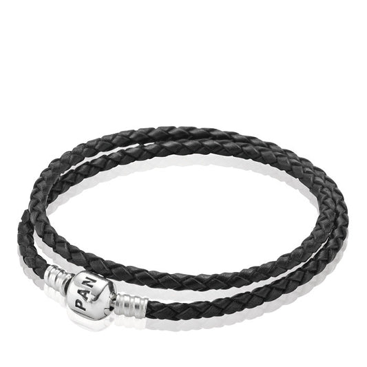 Moments Double Woven Leather Bracelet - Black