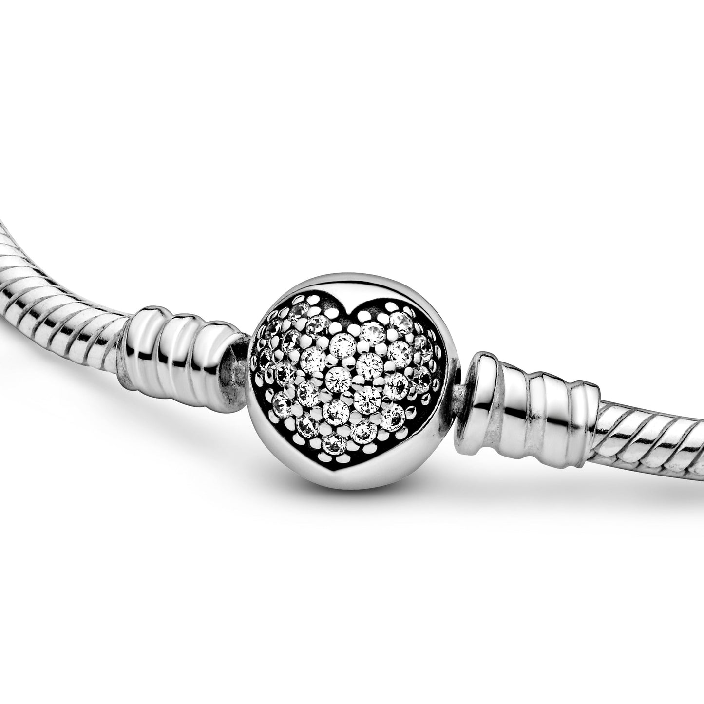 Pandora Moments Sparkling Heart Clasp Snake Chain Bracelet
