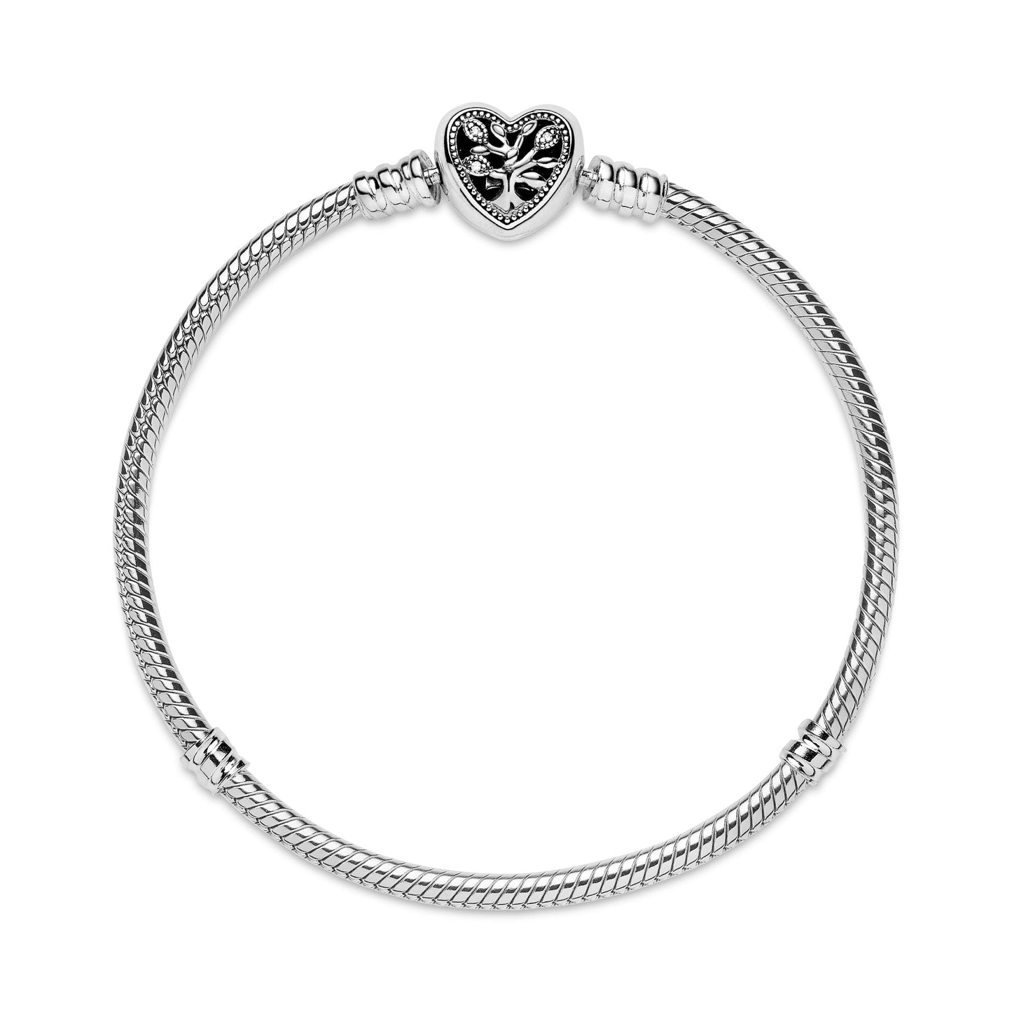 Pandora Moments Family Tree Heart Clasp Snake Chain Bracelet