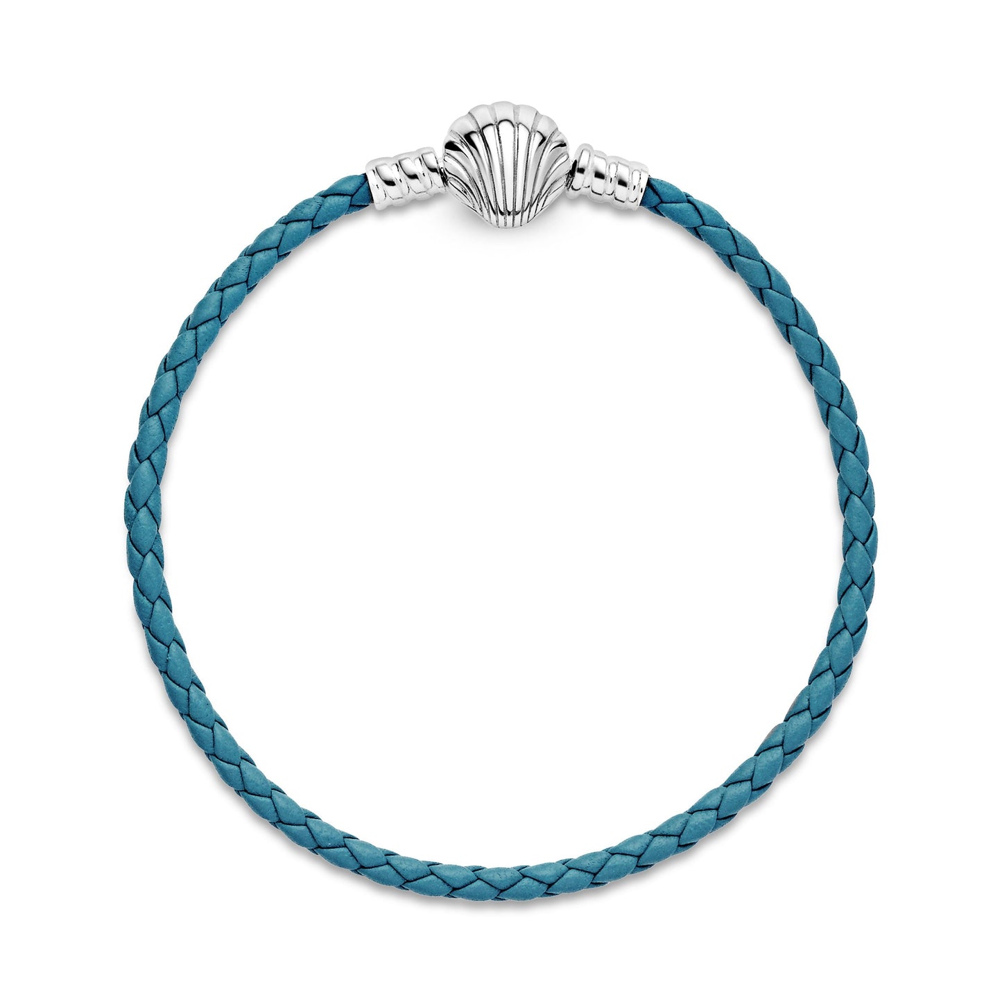 Pandora Moments Seashell Clasp Turquoise Braided Leather Bracelet