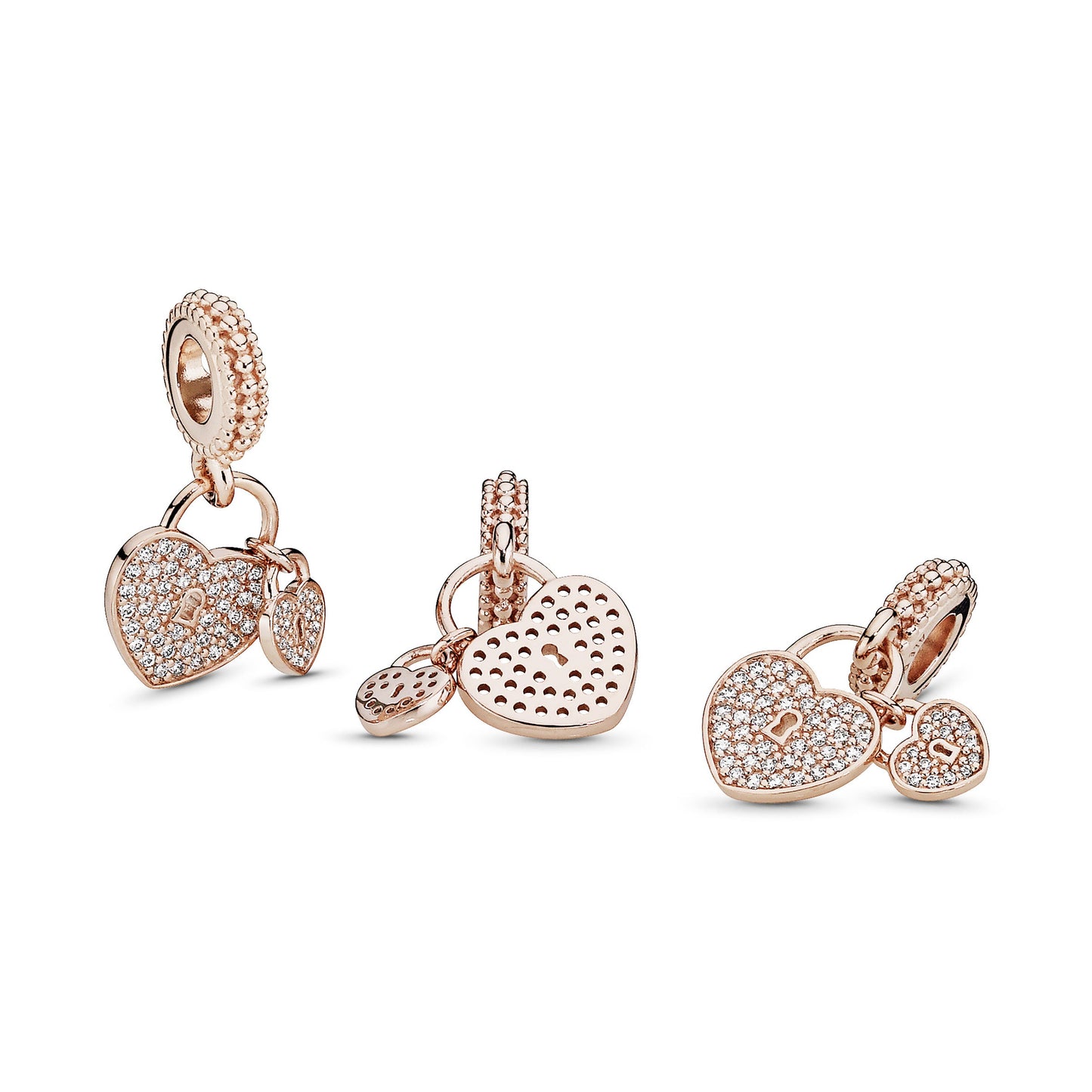 Pavé Heart Padlocks Dangle Charm