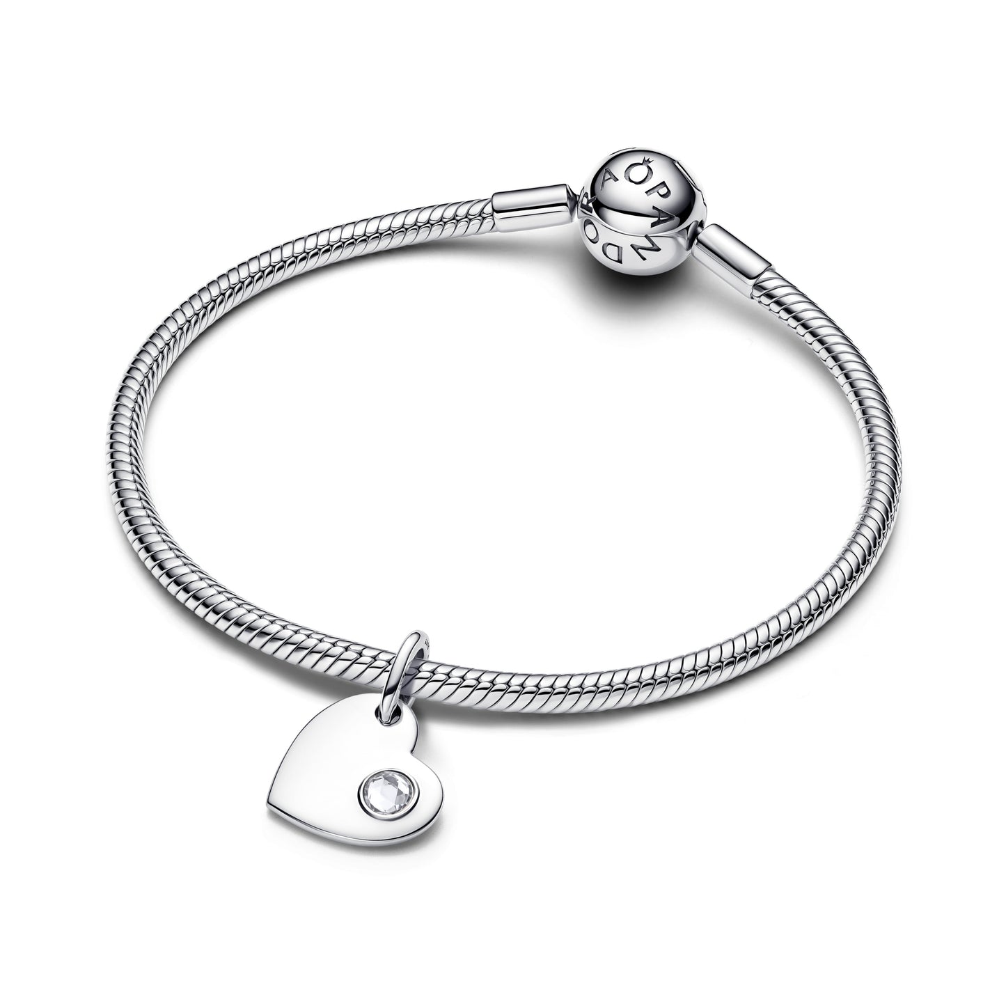 April Engravable Heart Clear Stone Dangle Charm