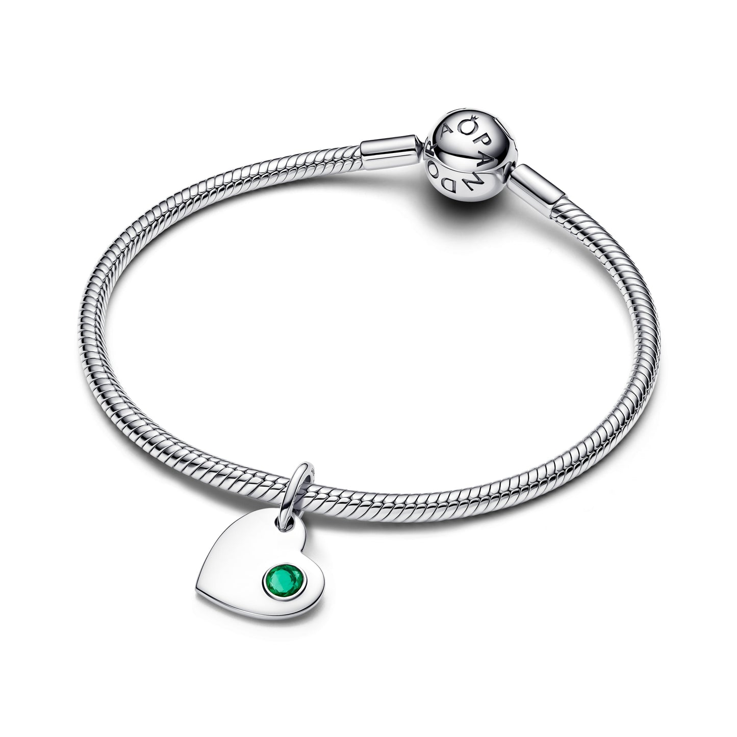 May Engravable Heart Green Stone Dangle Charm