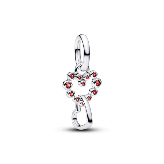 Connected Hearts & Red Stones Dangle Charm