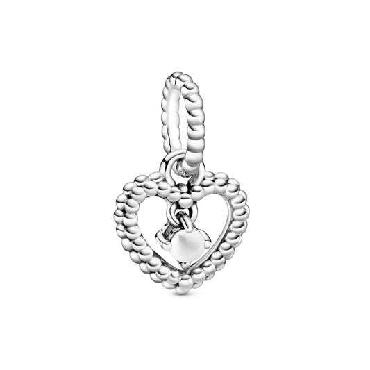 Milky White Beaded Heart Dangle Charm