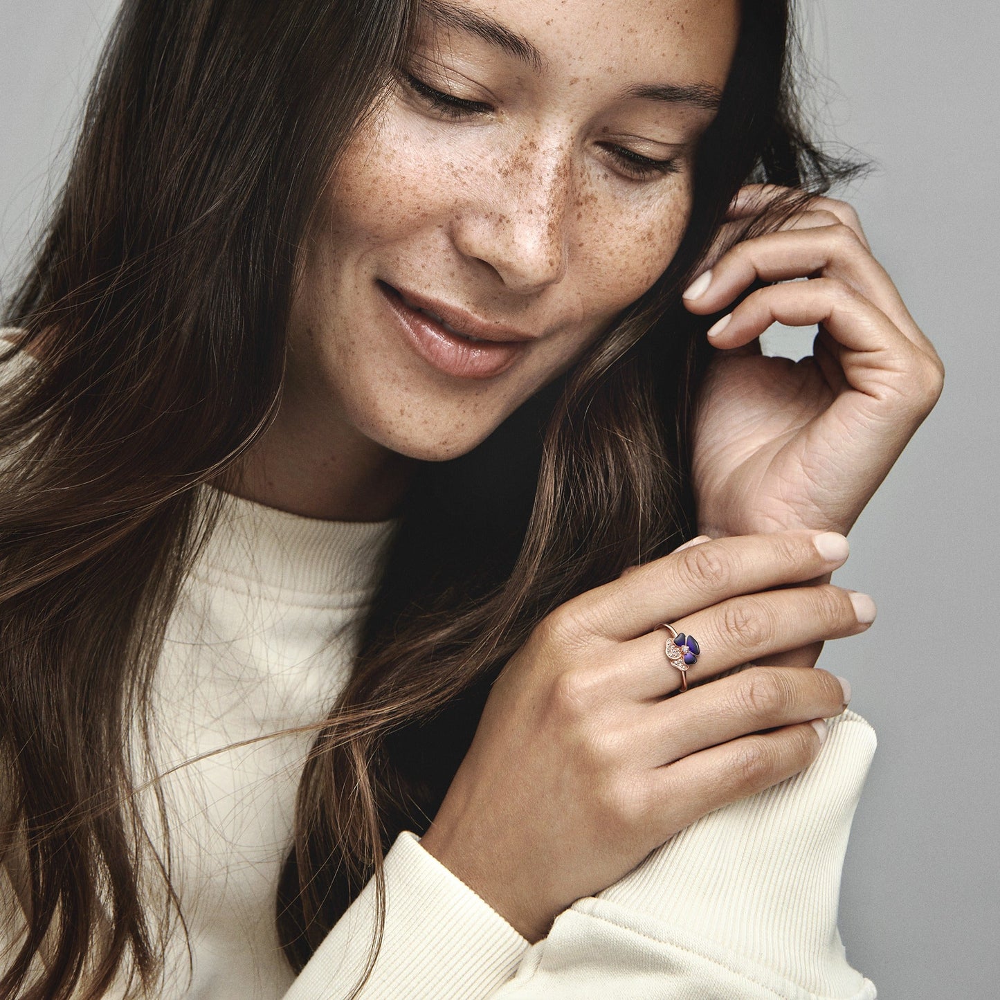 Deep Purple Pansy Flower Ring